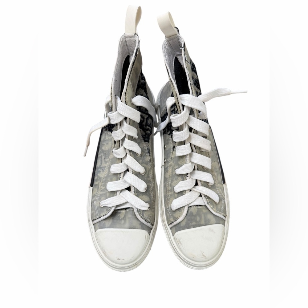 Dior Gray and White B23 Monogram High-Top Oblique Technical Canvas Sneakers - Picture 3 of 10